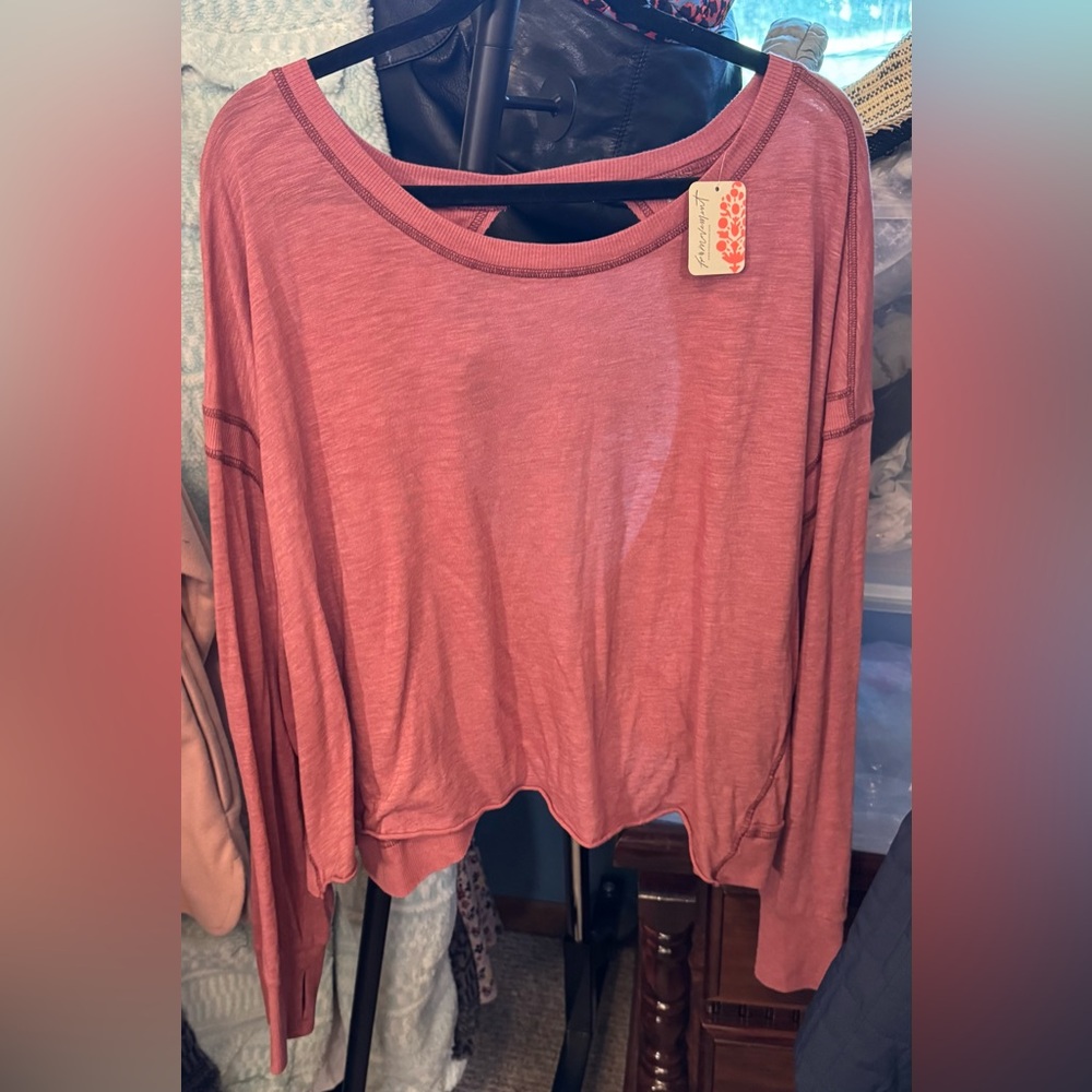 NWT Free People FP Movement My Time Layer - clove dark red mauve pink - large - Picture 6 of 8